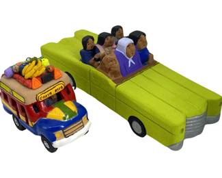 2pc Costa Rican Ceramic Car Folk Art

