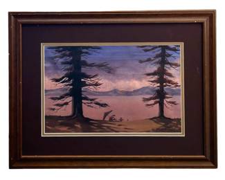 Signed Al Thompson Watercolor Forest
