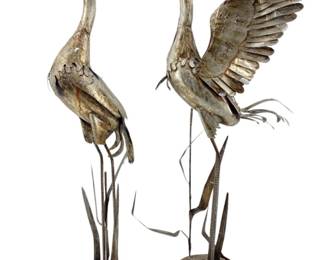 Vintage Mid Century Metal Crane Sculptures
