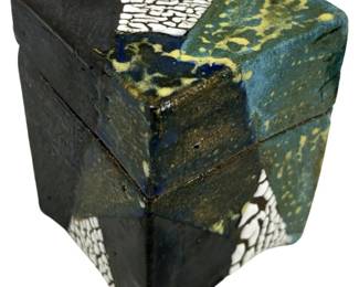 Signed Jeff Reich Ceramic Square Jar
