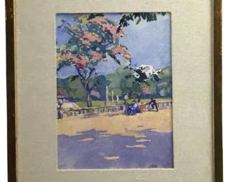 Signed Eliot O’Hara “The Tulleries" Watercolor
