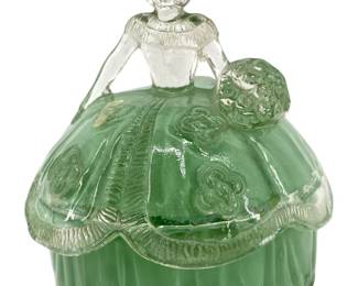 Woman in a Green Dress Art Glass Jar
