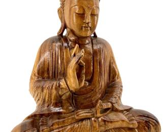 Carved Wooden Meditating Buddha Sculpture
