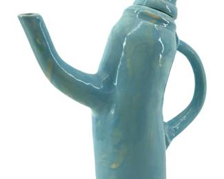 Signed Ben Watford Blue Leaned Ceramic Teapot

