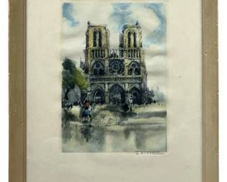 Signed J. Nicol “Mohe Dame-Lace" Colored Etching
