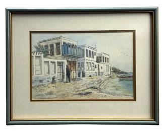 Signed Koheji “Old Muharraq" Watercolor Painting
