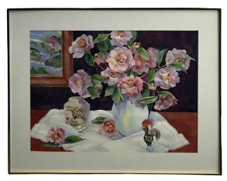 Signed Elizabeth Sampson Floral Watercolor Piece
