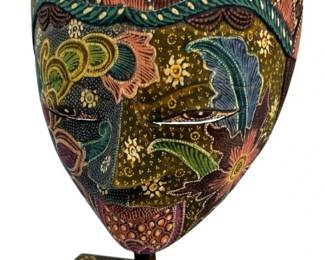Vintage Indonesian Hand Painted Batik Wooden Mask
