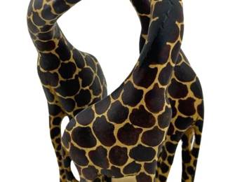 Hand Carved Wooden Entwining Giraffe Sculpture
