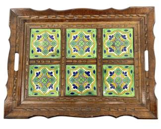 Vintage Mexican Ceramic Talavera Tile Tray
