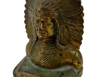 Vintage Bronze Native American Chief Bust Bookend
