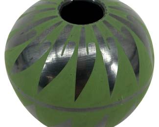 Signed Febe Heras Green Ceramic Mini Vase
