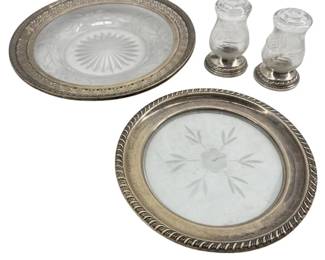 Sterling Rim Glass Trays & Weighted Shakers
