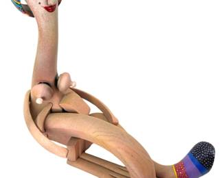 Signed Mixed Media Abstract Wooden Sculpture
