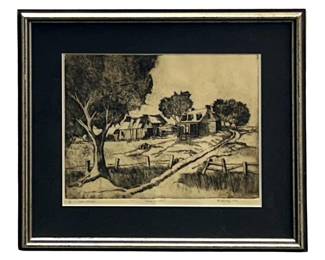 Signed Ewing House in Field First Edition Etching
