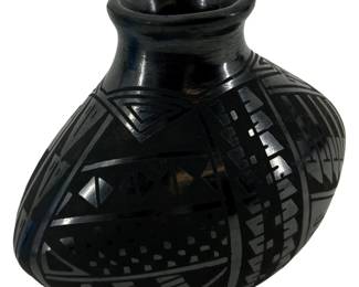 Signed Native American Pottery Black Vase

