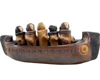 Vintage Inuit Art Pottery Ceramic Umiak Canoe
