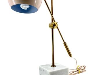Brass & Pink Glass Modern Lamp on Marble Base

