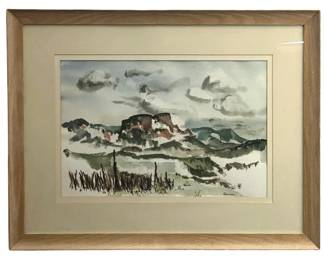 Signed J. Anderson Watercolor Canyon Painting
