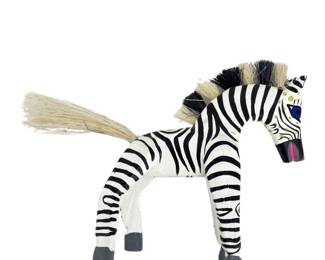 Signed Oaxacan Wooden Folk Art Zebra
