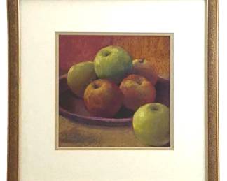 Signed D. Stenger Oil Pastel Apple Still Life
