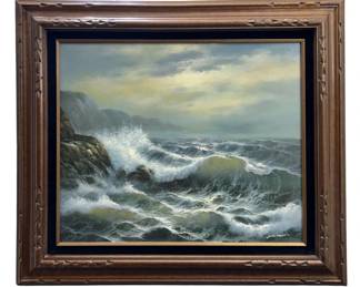 Signed Jack Cavin Ocean Landscape Oil on Canvas
