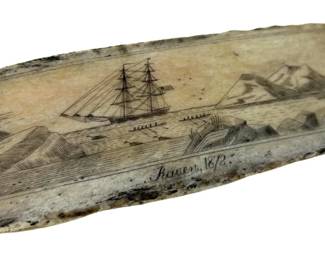 Antique Whale Bone Raven 1872 Scrimshaw
