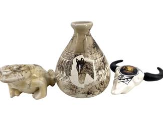 3pc Native American Signed Horse Hair Pottery
