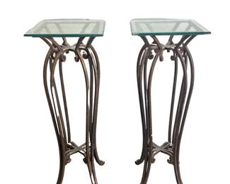 Pair of Scroll Iron Glass Top Pedestals
