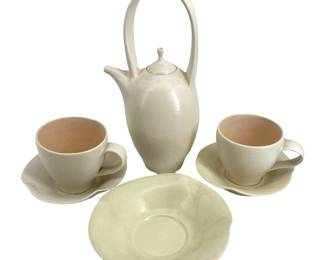 6pc Signed Ceramic White Tea Set
