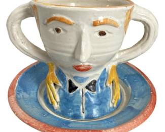 Hand Painted Julius Forzano Ceramic Cup & Saucer
