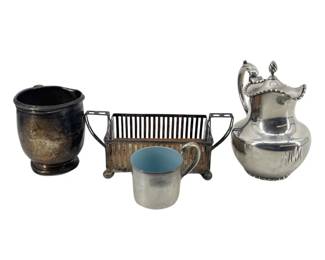 4pc Sterling Milk Jug/ Caddy/ Cup/ Baby Cup
