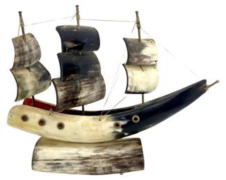German Carved Horn Ship
