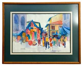Signed L. Miller Abstract Watercolor Painting
