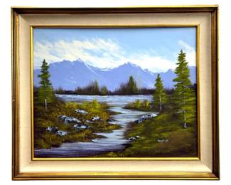 Signed Mountain Landscape Acrylic on Canvas
