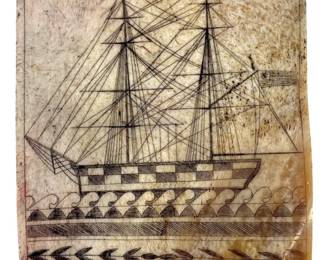Quest 1858 Ship Scrimshaw Whale Bone Slab

