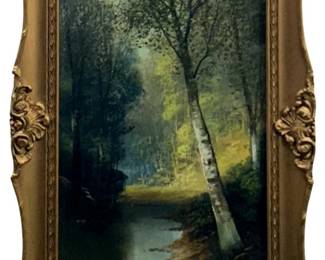 Signed Forest Oil Pastel Drawing
