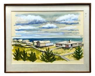 Signed Pickering Gouache Seaside Village
