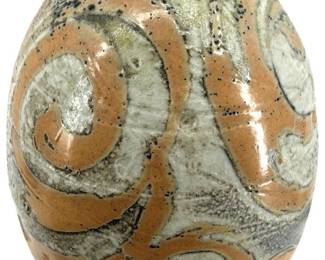 Signed Jeff Reich Hand Painted Stoneware Vase
