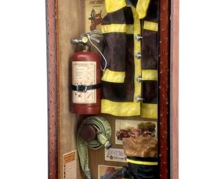 1999 Firefighter Memorabilia Shadowbox Wall Art
