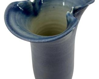 Vintage Signed M. Grant Blue Glazed Ceramic Vase
