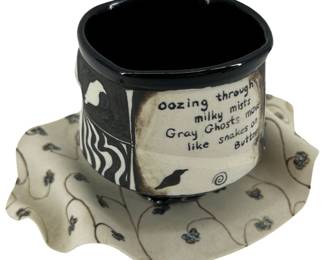 Signed Stoneware Studio Pottery Teacup & Dish
