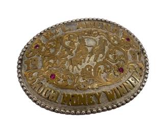 Ed Bluff Artisan Silver Belt Buckle with Sapphires
