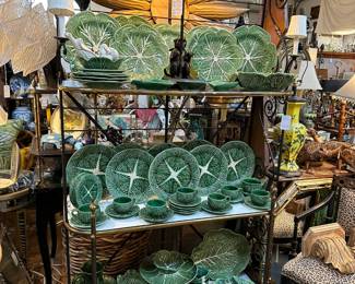 Large collection of majolica cabbageware.