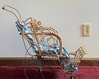 Vintage Rattan Doll Stroller
