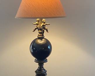 Vintage Brass Cherub Glass Globe Lamp