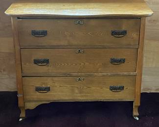 Vintage Oak 3 Drawer Bureau