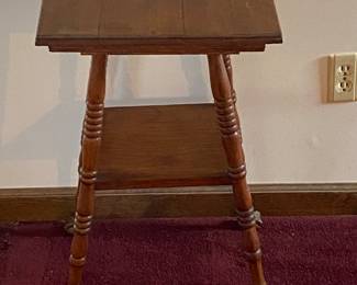 Vintage Brass Clawfoot Oak Side Table