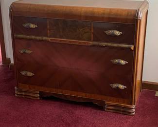 Vintage Waterfall Bureau w/Trifold Mirror