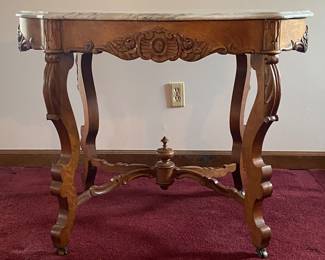 Vintage Marble Top Oak Table